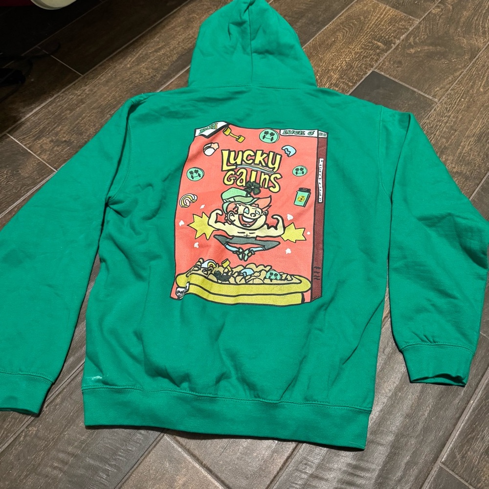 EUC JustHoods Lucky Gains Muscle Graphic Sweatshirt Hoodie